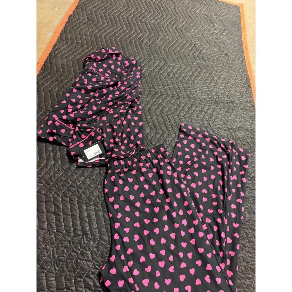 Kate Spade New York Heart Print Pajama Set Black Pink XL KS92267T New